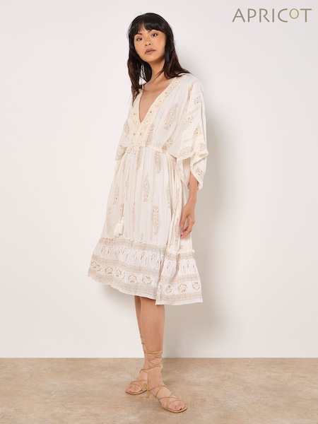 Apricot Cream Gold Print Tassel Dress (H26800) | €63