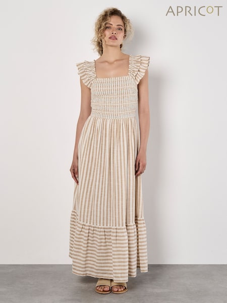 Apricot Natural Striped Sparkle Detail Midi Dress (H26804) | €59