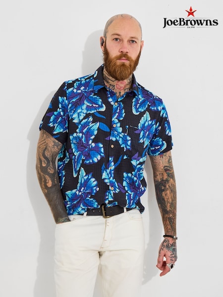 Joe Browns Blue 100% Cotton Lightweight Textured Floral Short Sleeve Shirt (H26821) | €62