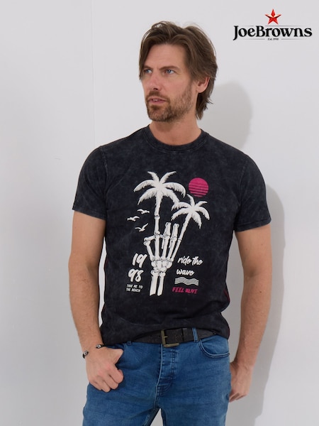 Joe Browns Black 100% Cotton Palm Tree Skeleton Graphic Short Sleeve T-Shirt (H26827) | €38