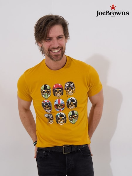 Joe Browns Yellow 100% Cotton Pop Art Skull Graphic Short Sleeve T-Shirt (H26832) | 144 QAR