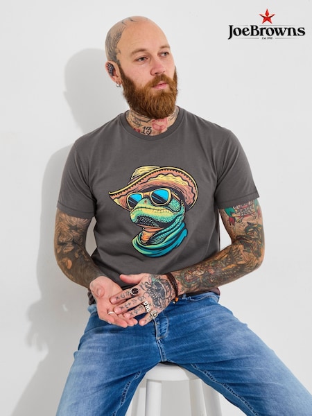 Joe Browns Grey 100% Cotton Statement Gecko Graphic Short Sleeve T-Shirt (H26839) | €38