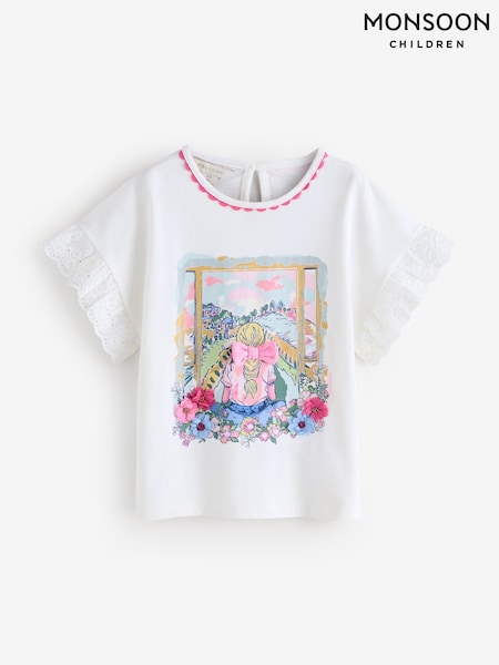 Monsoon White Bow & Flower Scene 100% Cotton T-Shirt (H26853) | ₪91 - ₪111