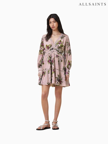 AllSaints Pink Xanthe Long Sleeve Mini Dress (H26871) | 1,133 QAR