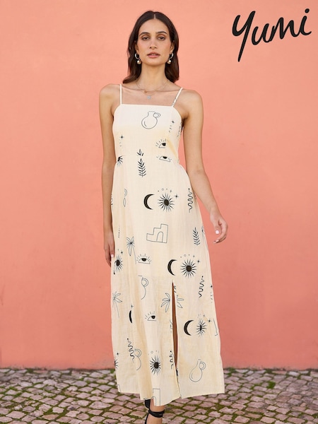 Yumi Cream Mystic Print Midi Sundress (H26888) | ₪251