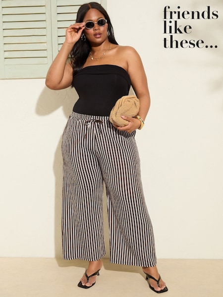 Friends Like These Chocolate Stripe Curve Crinkle Jersey Wide Leg Trousers (H26891) | €45