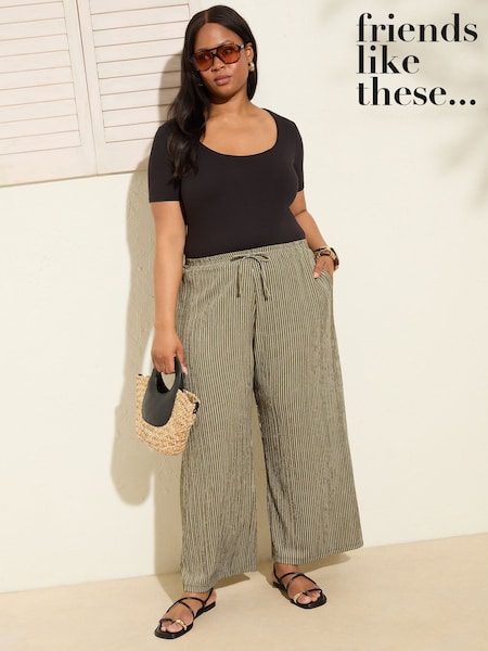 Friends Like These Khaki Stripe Curve Crinkle Jersey Wide Leg Trousers (H26892) | €43