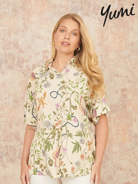 Yumi Natural Relaxed Fit Shirt With Botanical Print (H26898) | €71