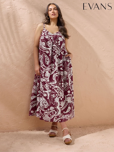Evans Red Printed Pleated Swing Dress (H26907) | €67
