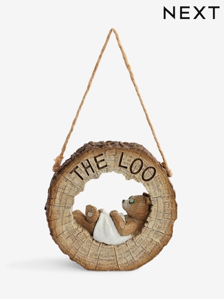 Natural Bertie Bear Reversable Hanging Bathroom Sign (H26942) | €10