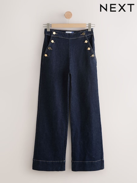 Denim Rinse Gold Button Front Wide Leg Jeans (H26983) | €51