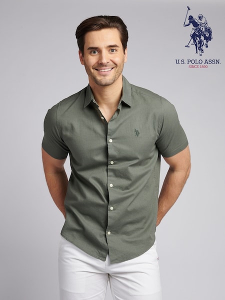 U.S. Polo Assn. Green Mens Linen Blend Short Sleeve Shirt (H27097) | €80
