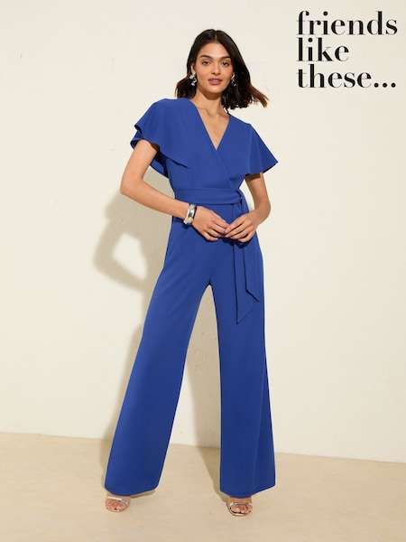 Friends Like These Short Frill Sleeve Scuba Wrap Jumpsuit (H27126) | 387 LEI
