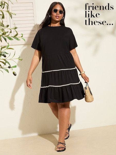 Friends Like These Black Curve Short Sleeve Jersey Mini Dress (H27129) | 173 QAR