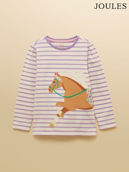 Joules Girls' Ava Purple Horse Applique Long Sleeve Top (H27222) | 114 SAR - 127 SAR