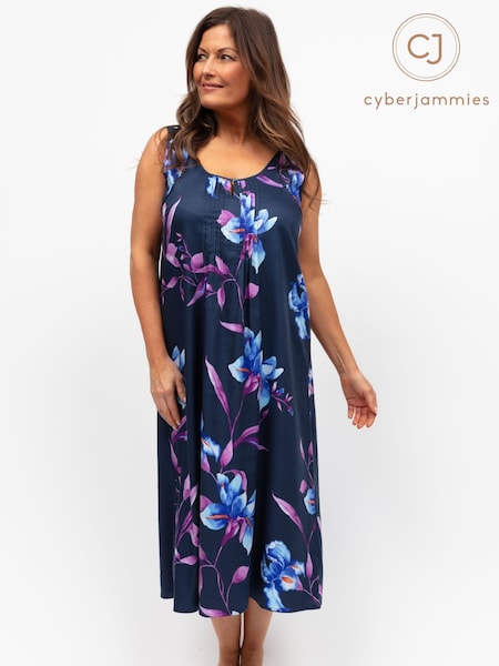 Cyberjammies Blue Nora Rose Floral Print Long Nightdress (H27254) | €53