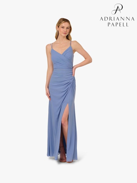 Adrianna Papell Blue Stretch Mesh Draped Gown (H27260) | 886 QAR