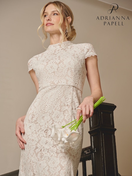 Adrianna Papell Ankle Length Lace White Dress (H27262) | ₪1,001