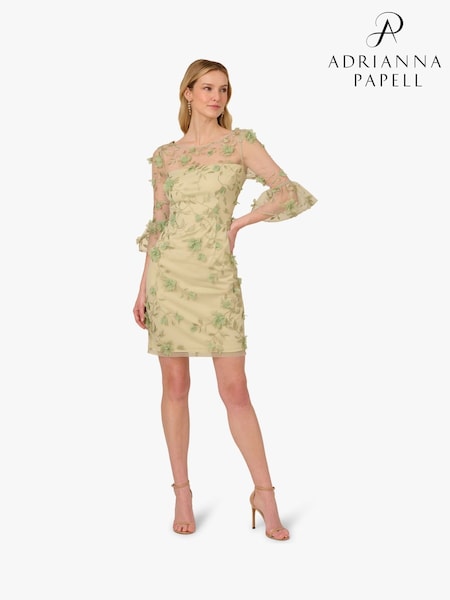 Adrianna Papell Green Floral Print Embroidery Sheath Dress (H27265) | kr2 556