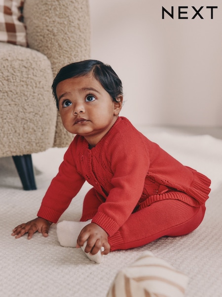 Red Frill Knitted Bow Baby Cardigan Set (0mths-3yrs) (H27277) | AED112 - AED122