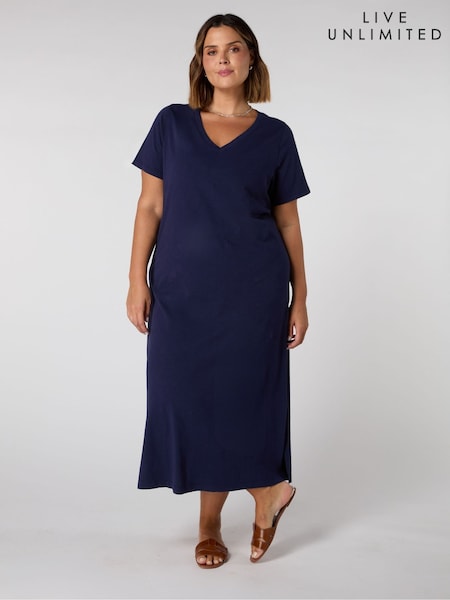 Live Unlimited Blue 100% Cotton Slub T-Shirt Dress (H27301) | €83