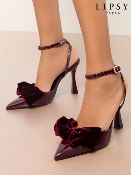 Lipsy Burgundy Red Velvet Bow High Heel 2 Part Party Courts (H27309) | €69
