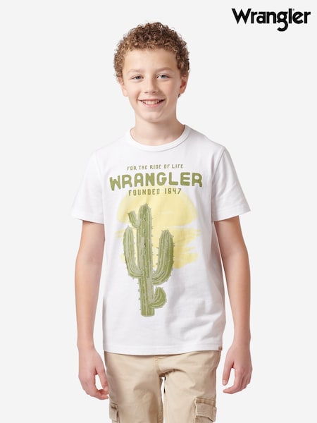 Wrangler White Boys Western Cactus 100% Cotton T-Shirt (H27350) | ₪101 - ₪121