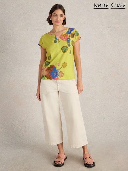 White Stuff Yellow Nelly Notch Neck 100% Cotton T-Shirt (H27546) | €37
