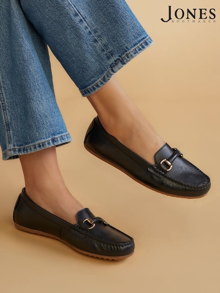 Jones Bootmaker Athikia Leather Slip-On Black Shoes (H27601) | ₪448
