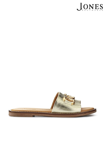 Золотой - Jones Bootmaker Gold Emillina Leather Buckle Mule Sandals (H27612) | €91
