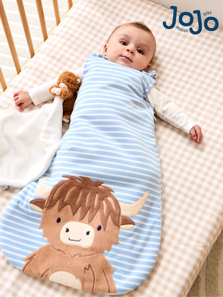 JoJo Maman Bébé Blue Highland Cow Appliqué 2.5 tog Baby Sleeping Bag (H27710) | €42
