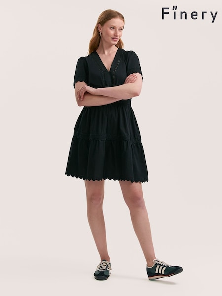 Finery Black Reece Cotton Ric Rac Detail Short Dress (H27788) | €69