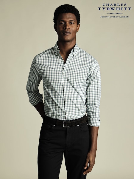 Зелений - Charles Tyrwhitt Check Slim Fit Non-Iron Stretch Poplin 100% Cotton Shirt (H27797) | 4 206 грн