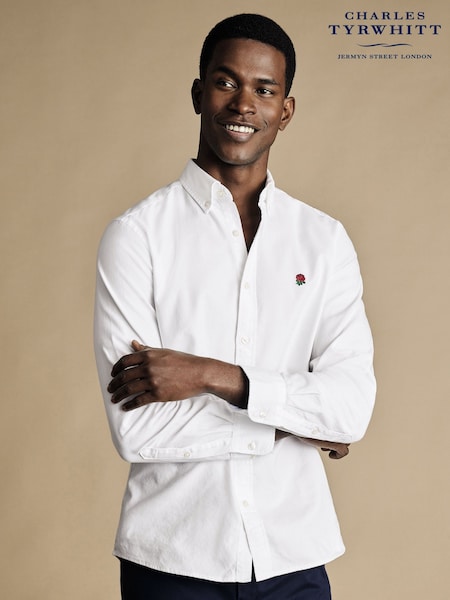 Charles Tyrwhitt White Plain Classic Fit Rfu Button-Down Washed Oxford 100% Cotton Shirt (H27800) | €100