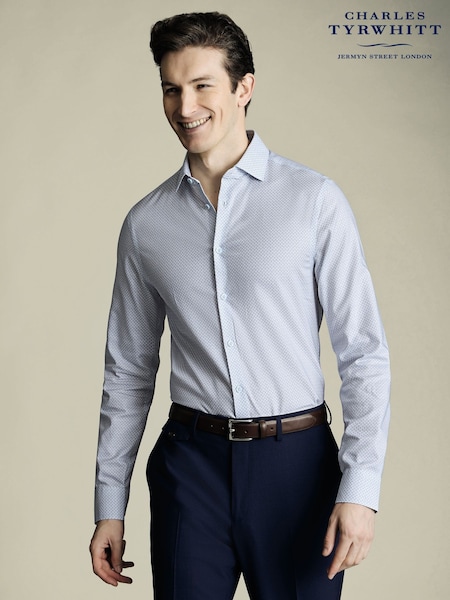 Charles Tyrwhitt Blue Slim Fit Non-Iron Stretch Mini 100% Cotton Paisley Printed Shirt (H27829) | €99
