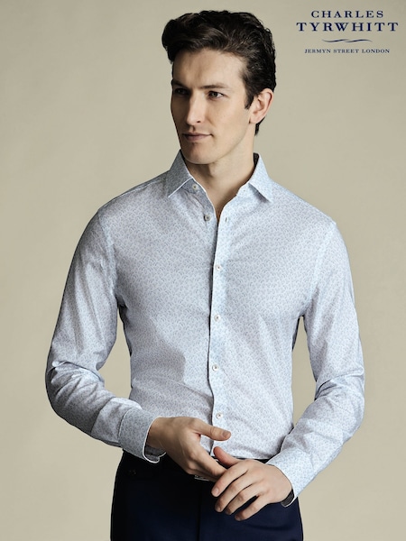 Charles Tyrwhitt Blue Slim Fit Non-Iron Stretch Bird Printed 100% Cotton Shirt (H27831) | €99