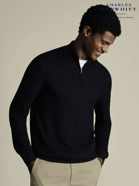 Charles Tyrwhitt Blue Honeycomb 100% Cotton Zip Neck Sweat Top (H27833) | AED408