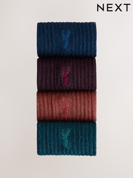 Red/Orange Twisted - Stag Embroidered Heavyweight Socks 4 Pack (H28019) | 22 €