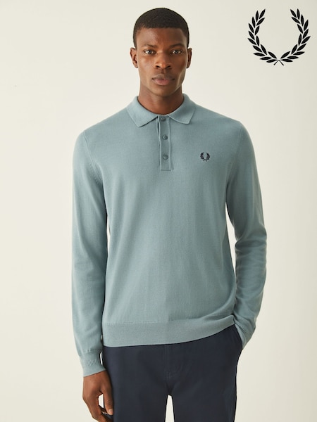 Fred Perry Blue Classic Long Sleeve Knitted Shirt (H28437) | 933 QAR
