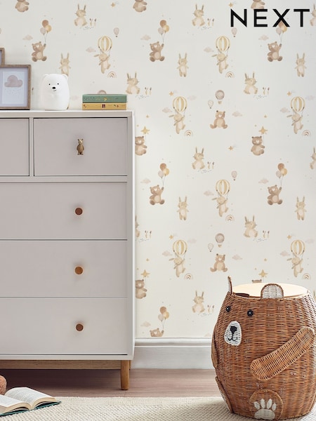Neutral Watercolour Bunny & Bear Wallpaper (H28465) | €49