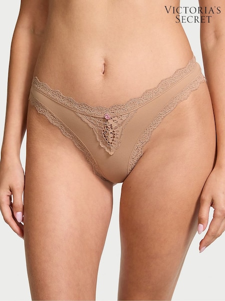 Victoria's Secret Praline Nude Lace Trim Thong Knickers (H28811) | €17.50