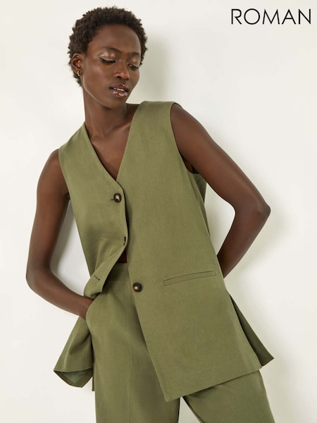 Verde - Roman Longline Button Waistcoat 100% Cotton Waistcoat (H28865) | 357 LEI