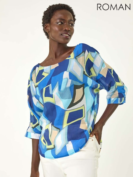 Roman Blue Abstract Print Stretch Blouse (H28869) | €52