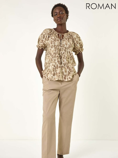 Roman Floral Animal Print Tie Neck Blouse (H28872) | ‏201‏₪
