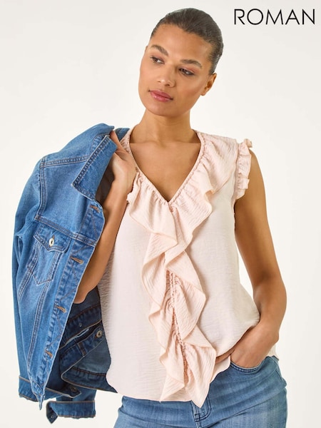 Roman Pink V-Neck Ruffle Front Vest Top (H28888) | €45