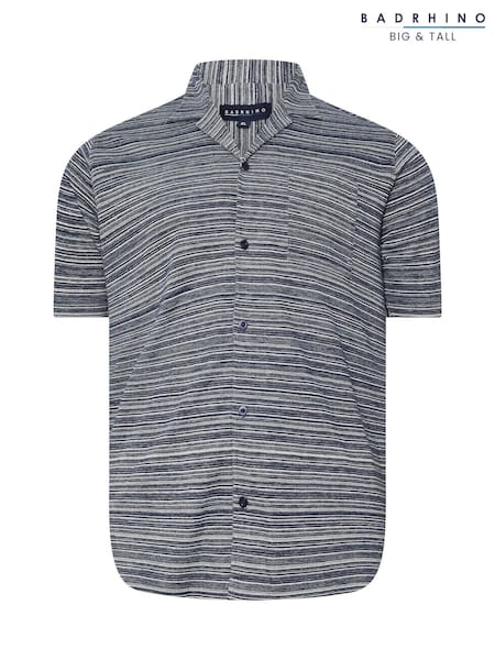 BadRhino Big & Tall Blue Jacquard Stripe Revere 100% Cotton Shirt (H28936) | €55