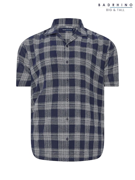 BadRhino Big & Tall Blue Seersucker Check 100% Cotton Shirt (H28938) | €44