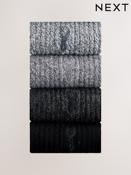 Grey Twisted - Stag Embroidered Heavyweight Socks 4 Pack (H28940) | 22 €