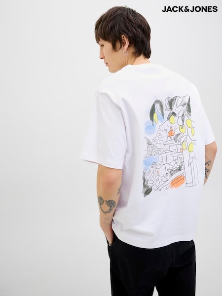 JACK & JONES White Back Print Hand Drawn Graphic 100% Cotton T-Shirt (H29020) | € 28