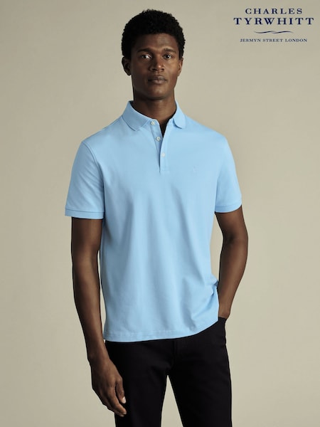 Charles Tyrwhitt Blue Short Sleeve Stretch Pique Polo Shirt (H29131) | 272 QAR